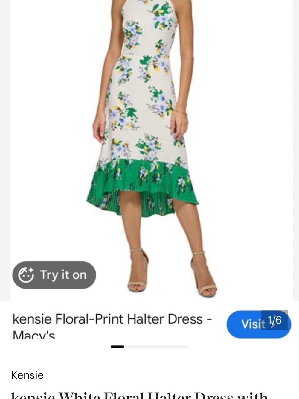 Kensie Cream Halter Maxi Dress with Green and Yellow Floral Print